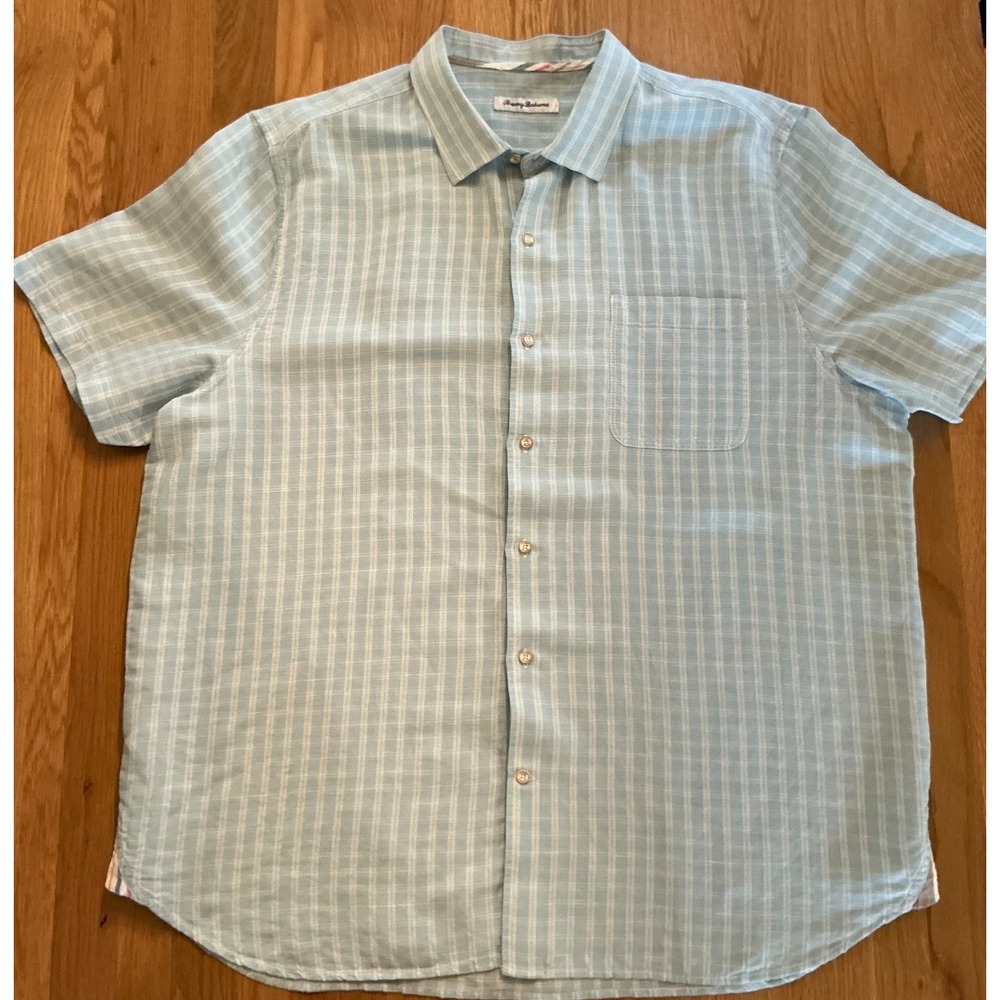Tommy Bahama Linen Tencel Short Sleeve Shirt‎ XXL – Sea Green Plaid
